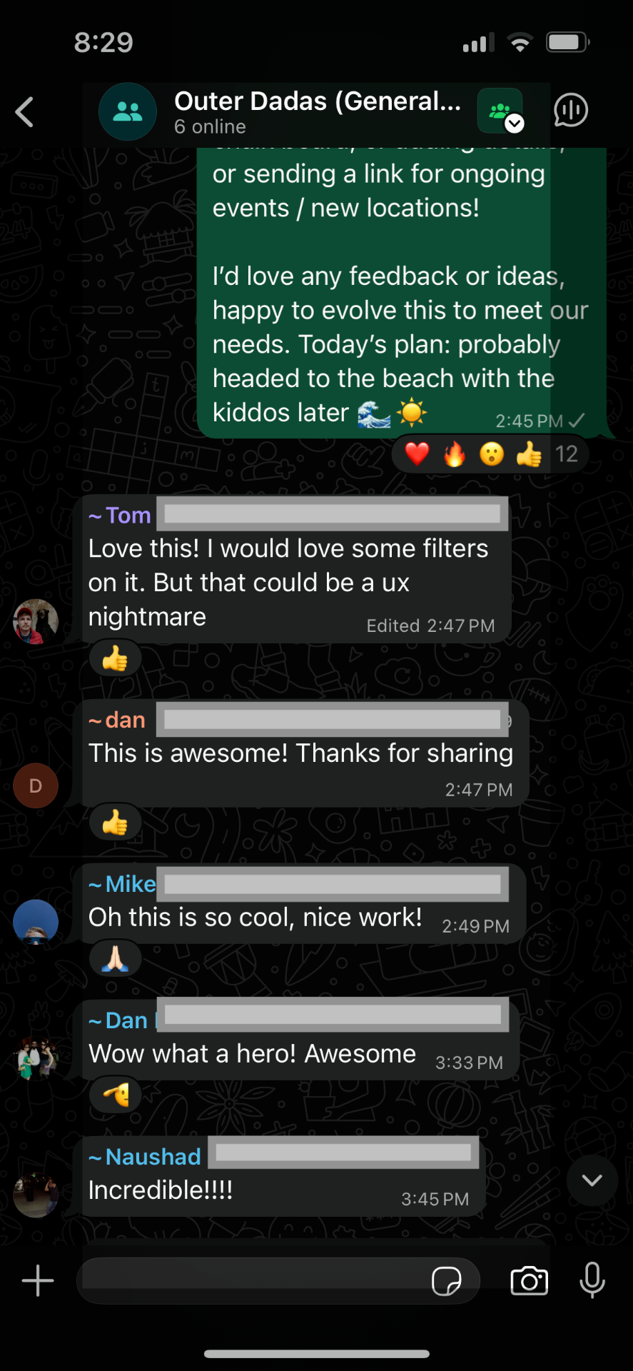 WhatsApp feedback about Outer Sunset Today